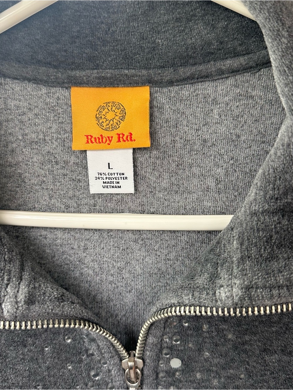 Ruby Rd. Gray Velour Zip-Up Jacket with Rhinestone Accents - Picture 2 of 5